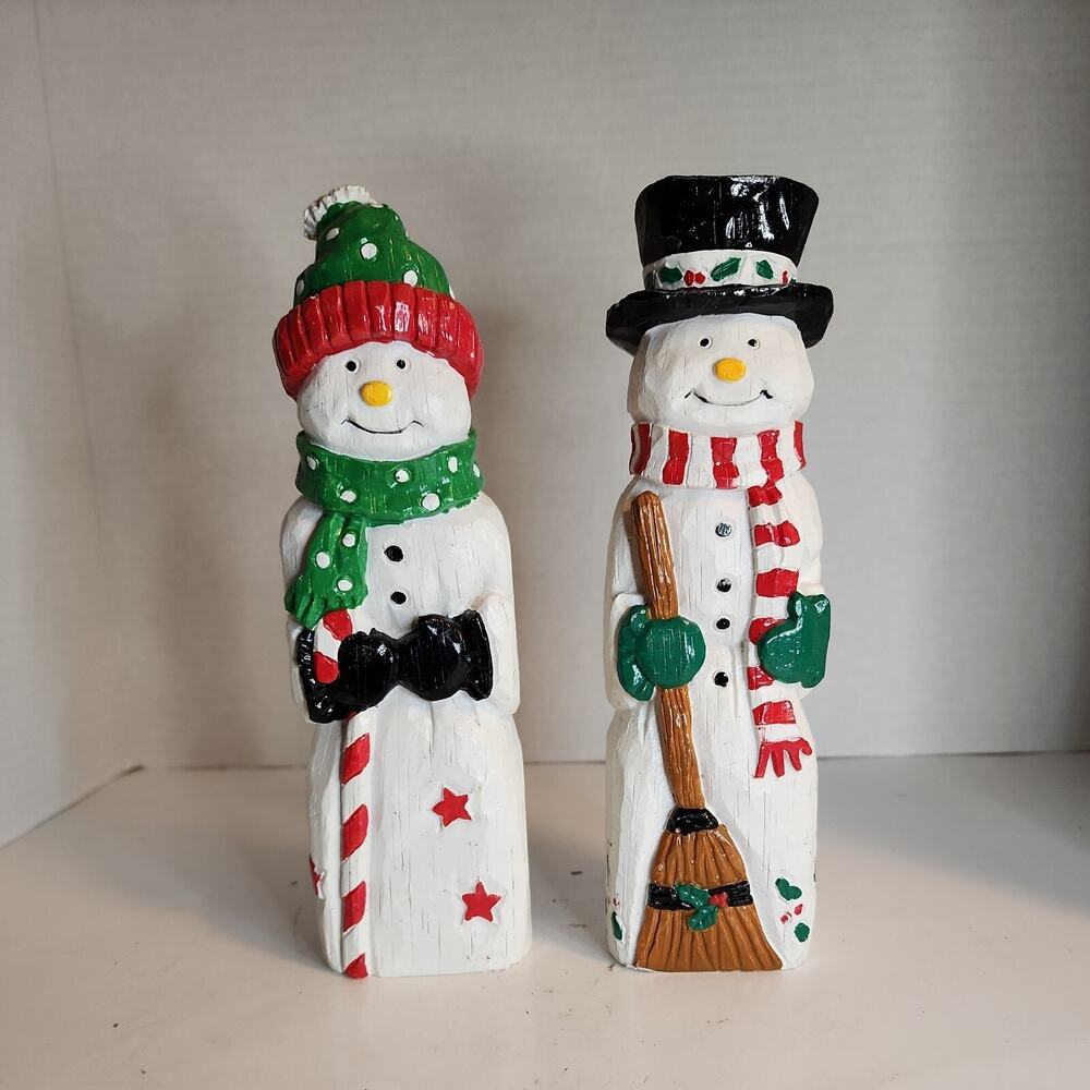 Vtg Hermitage Pottery 8.5" Folk Art Snowman Figurines qty 2 Resin